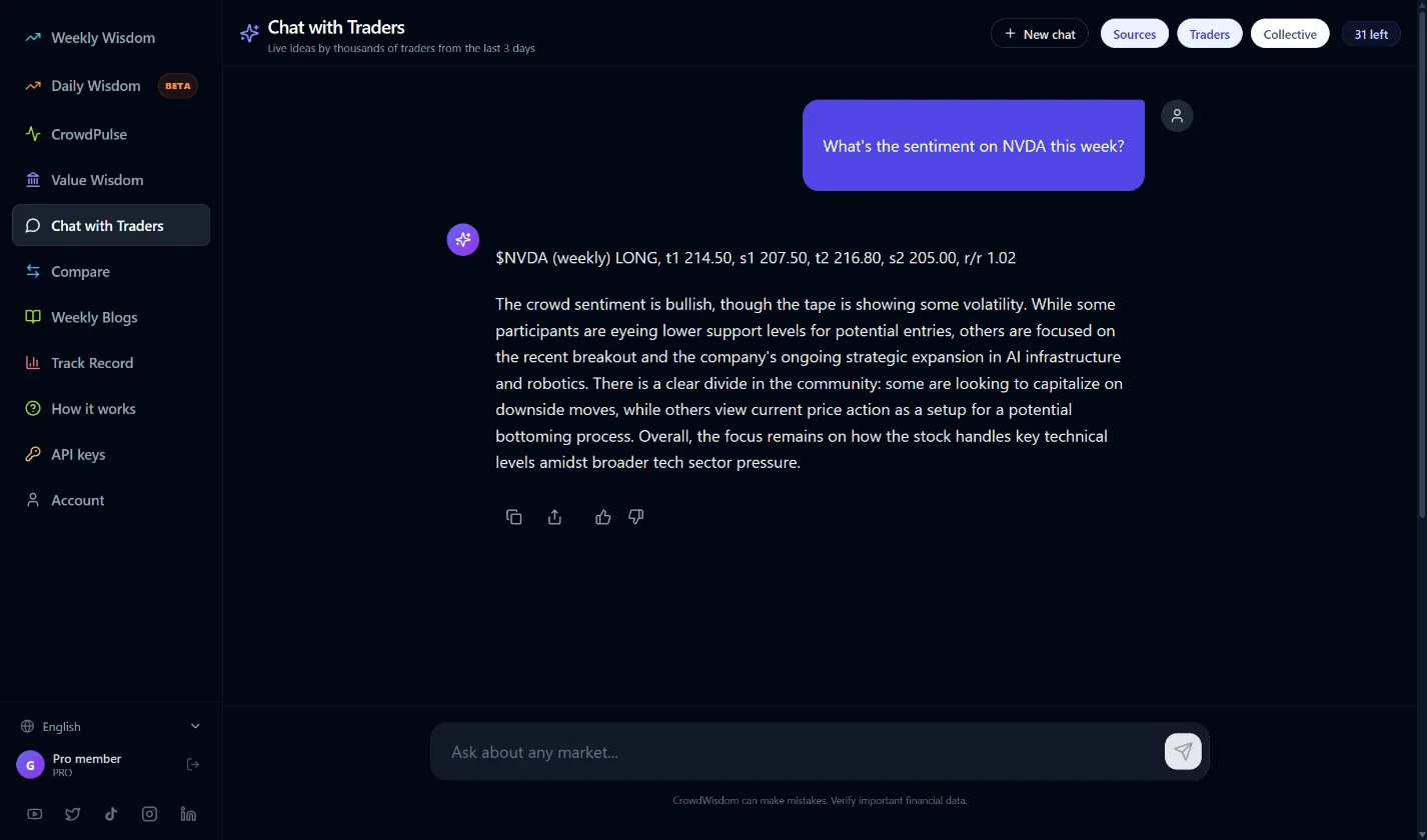 Chat with Traders answering a question about NVDA